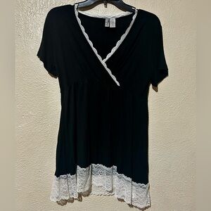 Lamaze Black Top with White Lace Trim